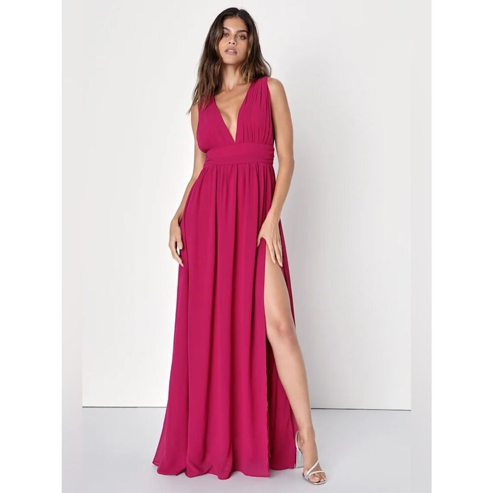 Lulus Heavenly Hues Magenta Maxi Dress Size L NWT